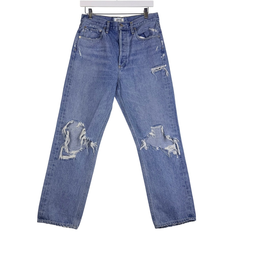 AGOLDE 90's Jean High Rise Distressed Straight Leg Blue Denim A069C-811 Size 28